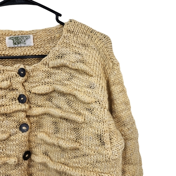 Sue P Knits Women's Button Front Wool Linen Blend Cardigan Sweater - Picture 2 of 7